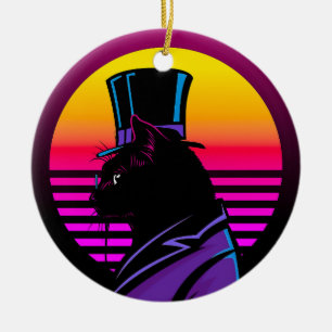 Ornamento De Cerâmica Gato Vestindo um smoking e um Trabalho de arte de 