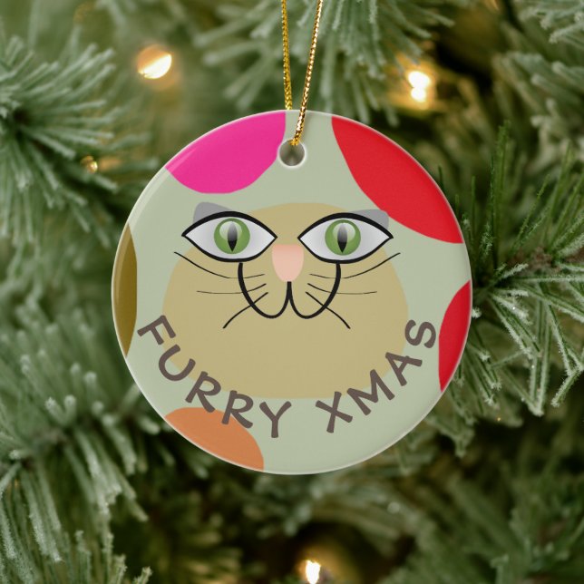 ORNAMENTO DE CERÂMICA GATO WISHES, FURRY XMAS, MERRY CHRISTMAS CAT LOVE (Árvore)