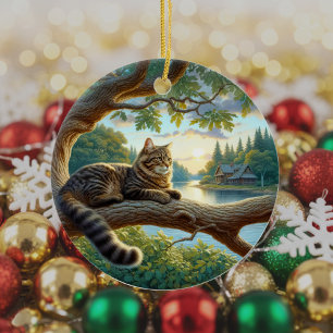 Ornamento De Cerâmica Gato Xadrez Curioso Lembrança