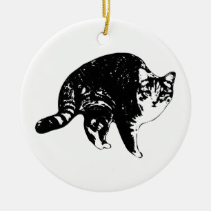 Ornamento De Cerâmica Gato Xadrez do Canto da Árvore