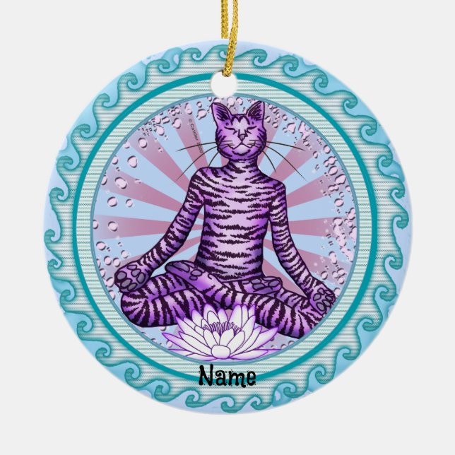 Ornamento De Cerâmica Gato Yoga (Frente)