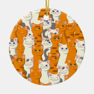 Ornamento De Cerâmica Gatos brancos e gengibres padrão olhos verdes olho