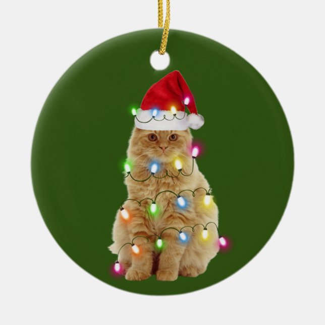 Ornamento De Cerâmica Gatos Com Luz De Chapéu Natal (Frente)