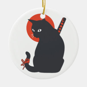 Ornamento De Cerâmica Gatos como Guerreiro Samurai - Escolha a cor de fu