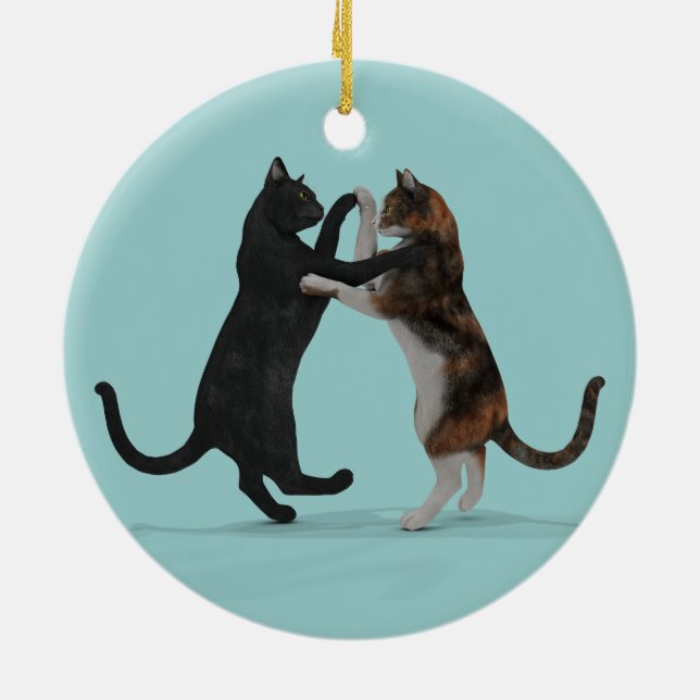 Ornamento De Cerâmica Gatos Dançantes Doce (Traseira)