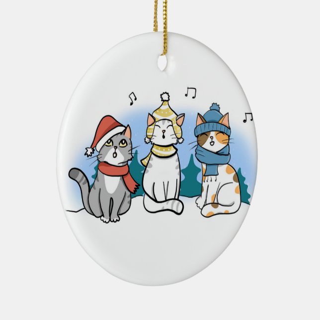 Ornamento De Cerâmica Gatos de Cartoon Cantando uma Carol de Natal anima (Direito )