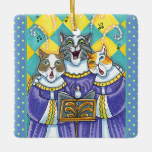 ORNAMENTO DE CERÂMICA GATOS DE IGREJA E GATOS DE NATAL CANTANDO MOUSE