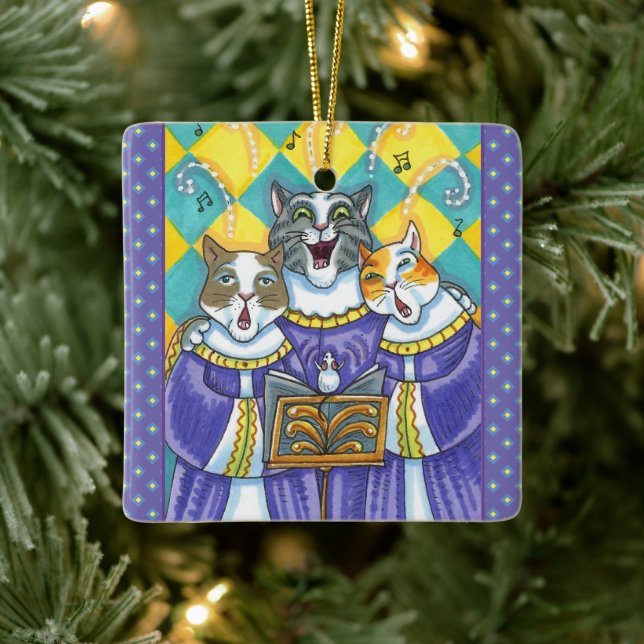 ORNAMENTO DE CERÂMICA GATOS DE IGREJA E GATOS DE NATAL CANTANDO MOUSE (Árvore)