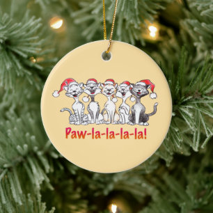 Ornamento De Cerâmica Gatos de Natal Cantando com Chapéus de Papai Noel