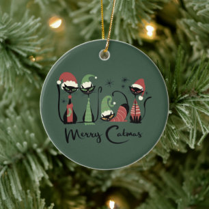 Ornamento De Cerâmica Gatos de Natal de Meados do Século Estilo Atômico