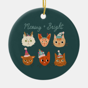 Ornamento De Cerâmica Gatos de Natal Felizes e Brilhantes