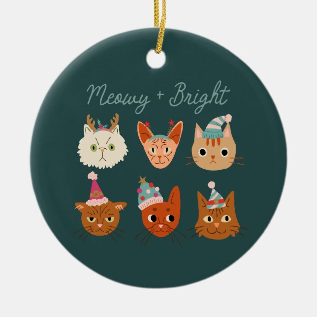 Ornamento De Cerâmica Gatos de Natal Felizes e Brilhantes (Frente)