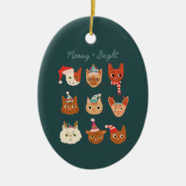 Ornamento De Cerâmica Gatos de Natal Verdes e Brilhantes