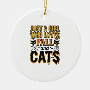 Ornamento De Cerâmica Gatos de Outono Garota de Halloween Design Gráfico