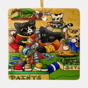 Ornamento De Cerâmica Gatos de pintura de modelos de gatos-do-cavaleiro
