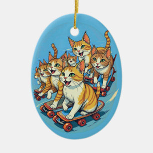 Ornamento De Cerâmica Gatos de Skate em Movimento