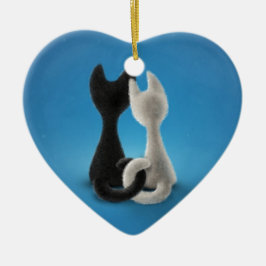 Ornamento De Cerâmica Gatos do amor preto e branco