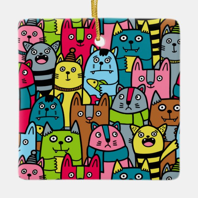 Ornamento De Cerâmica Gatos e gatinhos (Frente)