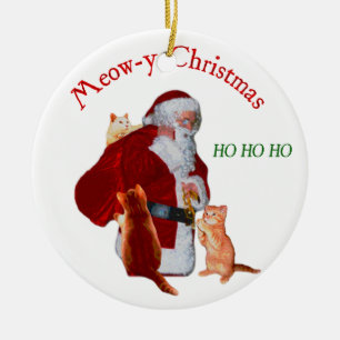Ornamento De Cerâmica Gatos e Papais noeis