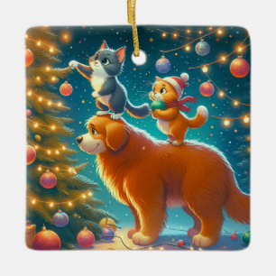 Ornamento De Cerâmica Gatos Em Cachorro Para Decorar A Árvore De Natal