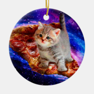 Ornamento De Cerâmica Gatos em pizza espacial