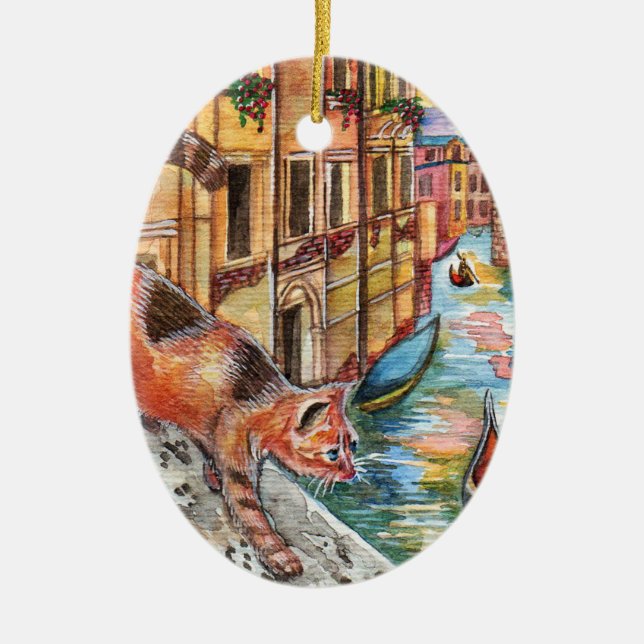 Ornamento De Cerâmica Gatos Em Veneza (Frente)