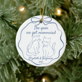 Ornamento De Cerâmica Gatos Engraçados Desenhados à Mão 1º Natal Casados