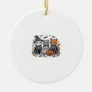 Ornamento De Cerâmica Gatos Esqueleto Fofos Gravura Vintage de Halloween