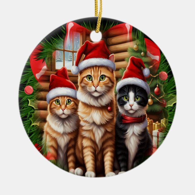 Ornamento De Cerâmica Gatos fofos (Frente)