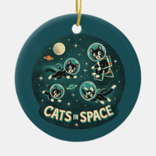 Ornamento De Cerâmica Gatos no espaço UFO humor engraçado gatinho