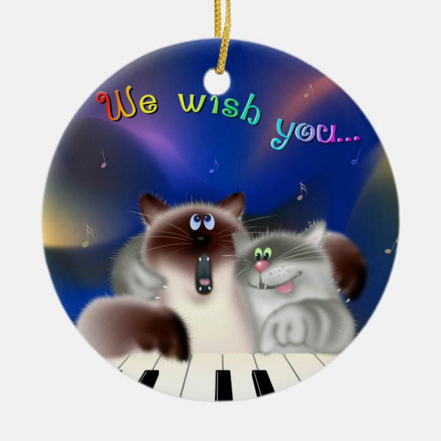 Ornamento De Cerâmica Gatos no Piano (Frente)