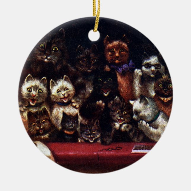 Ornamento De Cerâmica Gatos no teatro para o Natal Louis Wain (Frente)