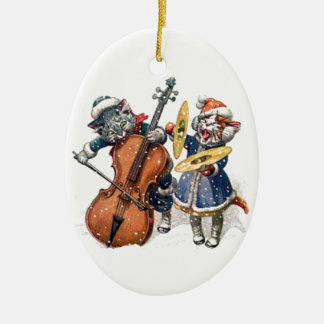 Ornamento De Cerâmica Gatos tocando música de Natal na neve