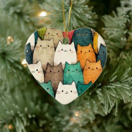 Ornamento De Cerâmica Gatos Verticais na Arte Cartoon Vibrante