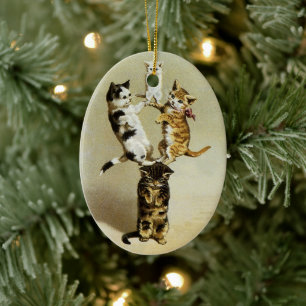 Ornamento De Cerâmica Gatos Vitorianos Cujos Gatinhos Vintage Brincam, H