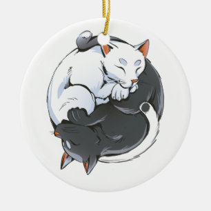 Ornamento De Cerâmica Gatos Yin Yang – Design de Arte de Gato Zen Pacífi