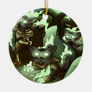Ornamento De Cerâmica Gatos Zombie do Halloween