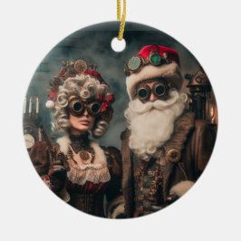 Ornamento De Cerâmica Gears & Cheer: Papais noeis Steampunk & Sra. Claus