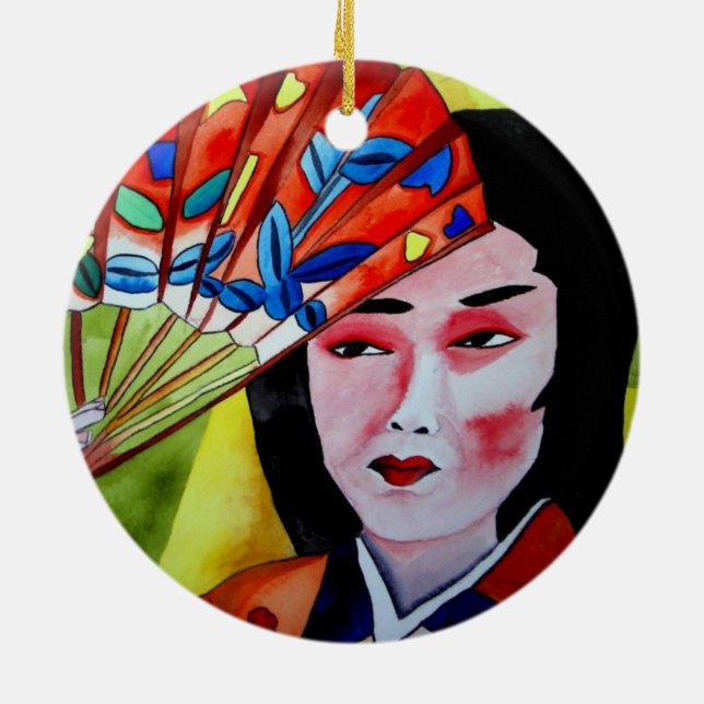 Ornamento De Cerâmica Geisha com ventilador (Traseira)