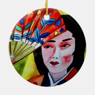 Ornamento De Cerâmica Geisha with Fan