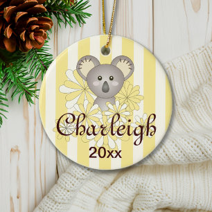 Ornamento De Cerâmica Gelado Amarelo Bebê Gelado Koala Natal