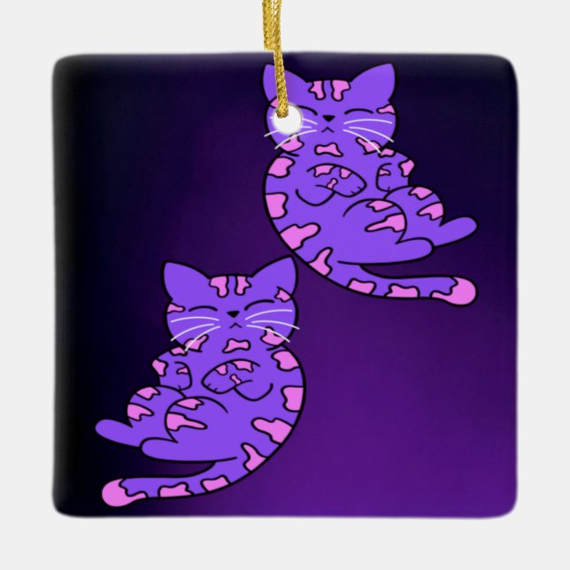 Ornamento De Cerâmica Gêmeos de Kitten Roxo 2 (Frente)