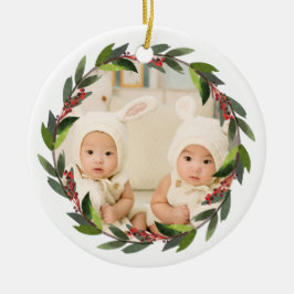 Ornamento De Cerâmica Gêmeos de Lembrança do Primeiro Natal Coroa Foto