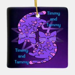 Ornamento De Cerâmica Gemini Retro Neon Kittens Roxo Personalizável