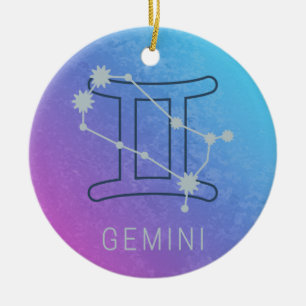 Ornamento De Cerâmica Gemini Zodiac - Sinal de Estrela Watercolor Horosc