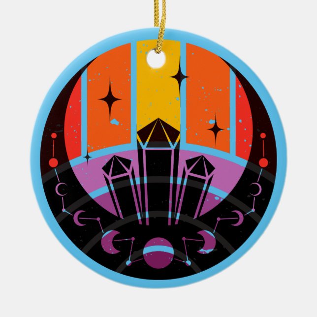 Ornamento De Cerâmica Gemstone Fase Lua Stars Sunset (Frente)