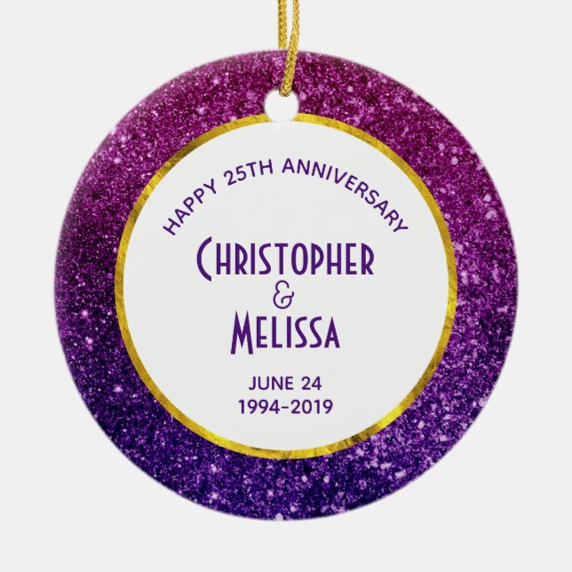 Ornamento De Cerâmica Gemstones brilhantes cor-de-rosa e púrpura (Frente)