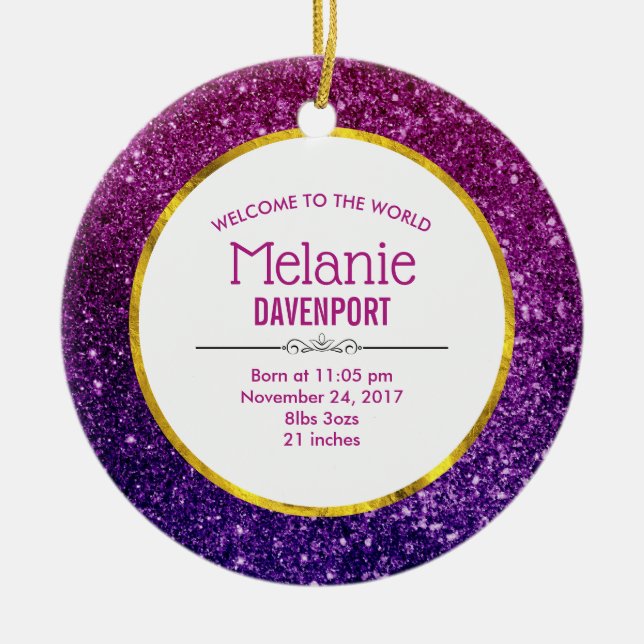 Ornamento De Cerâmica Gemstones cor-de-rosa e roxos brilhando (Frente)