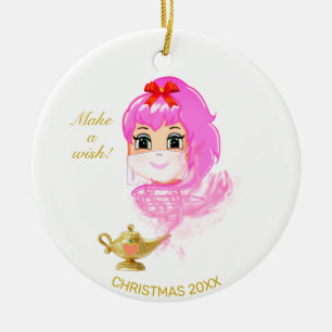 Ornamento De Cerâmica Gênio de Natal Fofo & Lâmpada Mágica