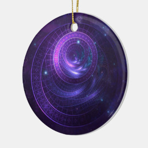 Ornamento De Cerâmica Geometria Violeta e Azul de um Wormhole Celestial